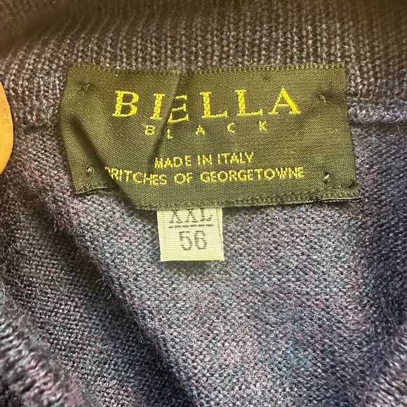 Biella Black Purple Blue Mock Turtle Neck Pure Italian Wool Sweater - Men XXL - Picture 6 of 7